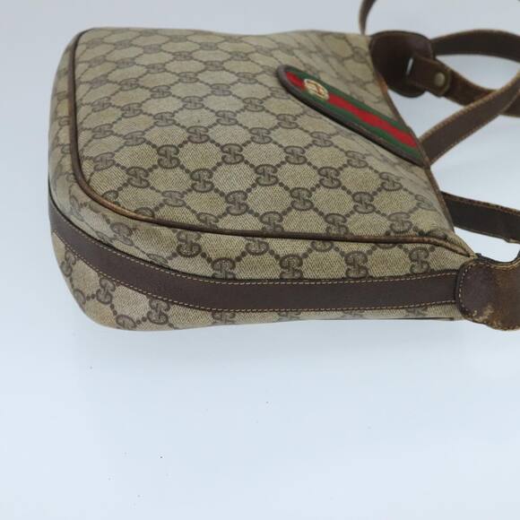 GUCCI GG Supreme Web Sherry Line Shoulder Bag Pvc Beige Gold Red - Picture 4 of 16
